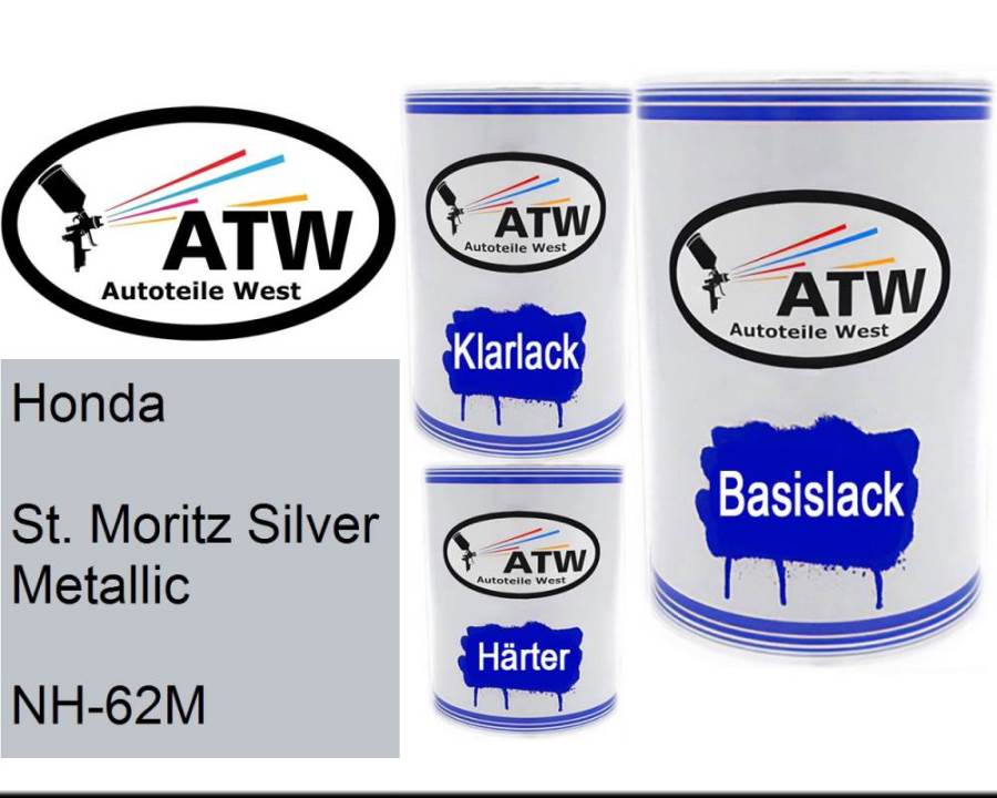 Honda, St. Moritz Silver Metallic, NH-62M: 500ml Lackdose + 500ml Klarlack + 250ml Härter - Set, von ATW Autoteile West.